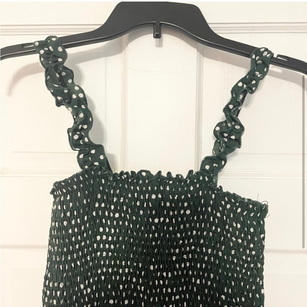 SHEIN Green and White Polka Dot Ribbed Scrunch Dress Size Small - Picture 2 of 5